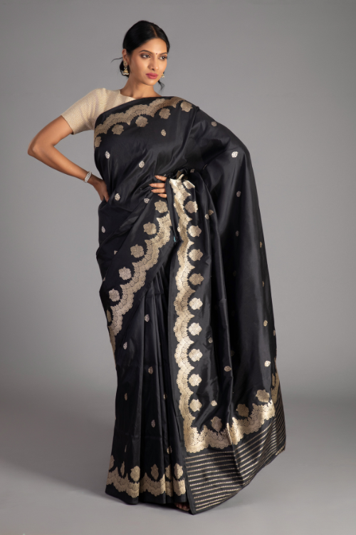 "VWAS" Black Handloom Banarasi Pure Katan Silk  Kadwa Saree