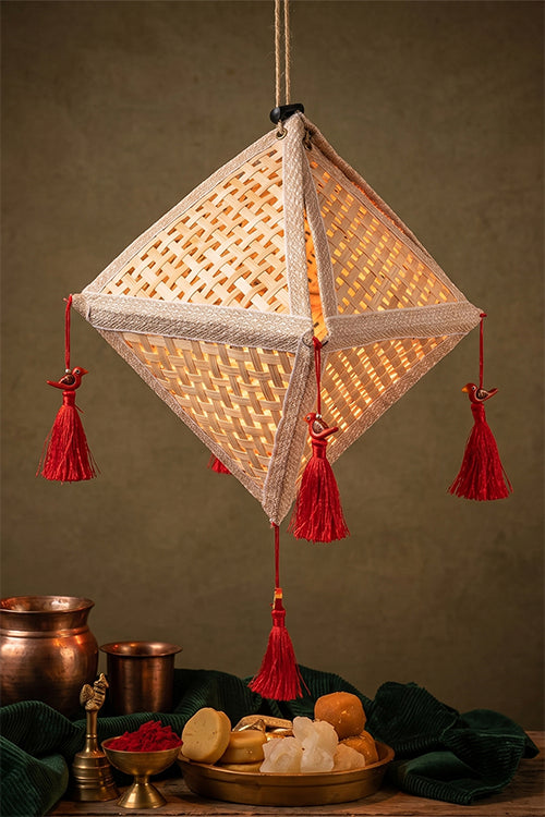 Greenkraft Jhoomar Handcrafted Bamboo Lantern Natural
