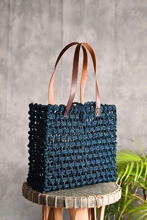 Kadam Haat Handmade Sabai Grass Mesh Bag - Large (Neer)