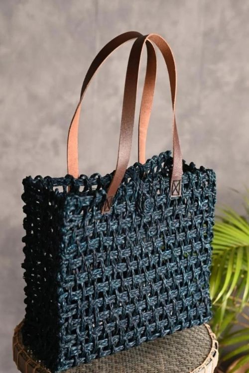 Kadam Haat Handmade Sabai Grass Mesh Bag - Large (Neer)