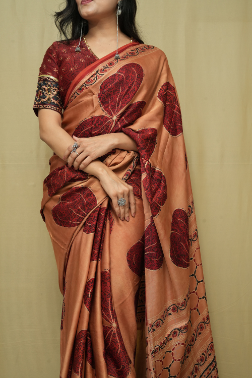 Modal Orange Tissue Pallu Saree | Jabbar Khatri