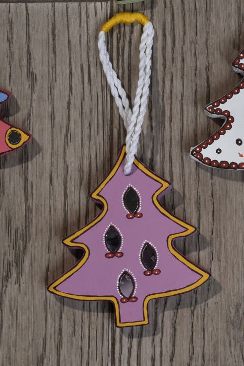 Antarang- Christmas Joy, Handcrafted: Terracotta Ornaments - Lilac (Set Of 4)