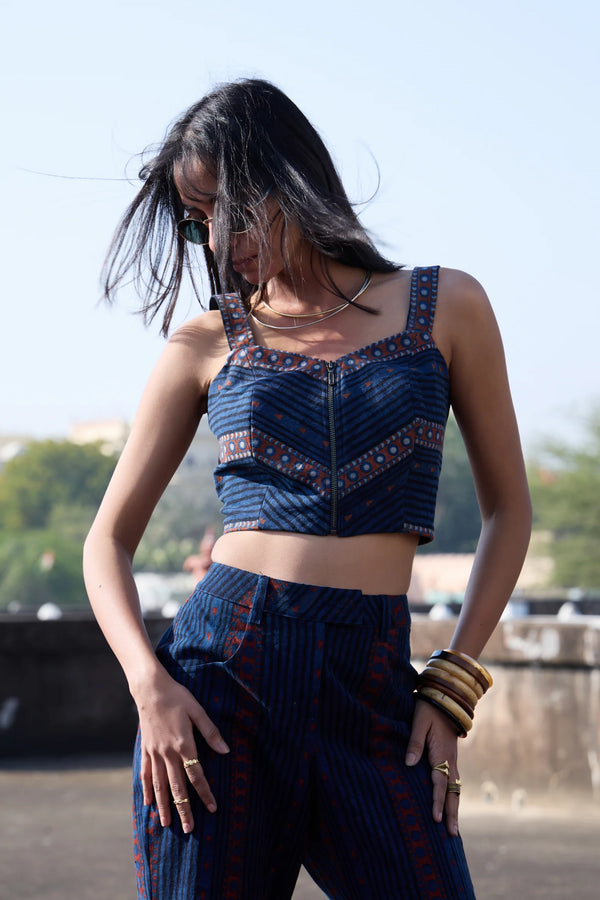 Okhai "Blue Hour" Cotton Twill Ajrakh Sleeveless Top