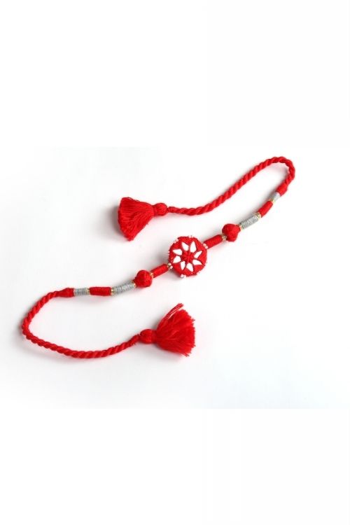 Antarang- Patwa Mirror Work, 100% Cotton, Bhai Rakhi Set. Blue- Red Made By Divyang Rural Women.
