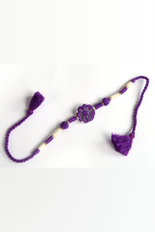 Antarang- Patwa Mirror Work, 100% Cotton, Bhai Rakhi Set. Purple- Yellow Ocher Made By Divyang Rural Women.