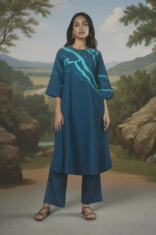 Okhai "Sundarbans" Hand Applique and Embroidery Pure Cotton Kurta Pant Set