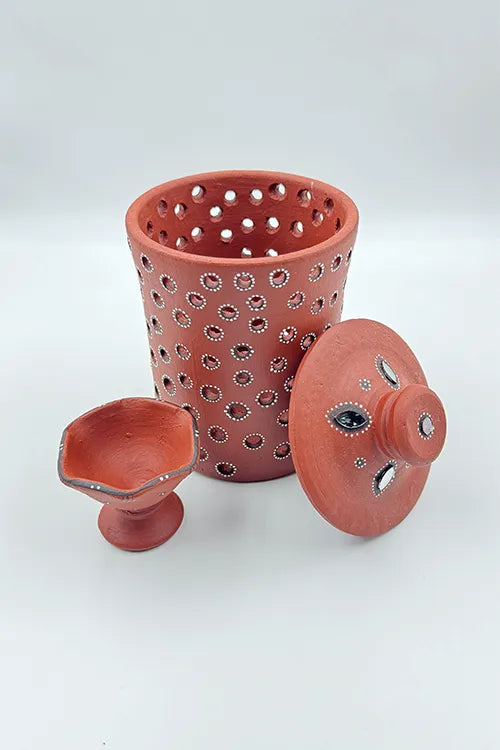 Antarang - Terracotta- Handpainted-Terracotta -Jar Diya