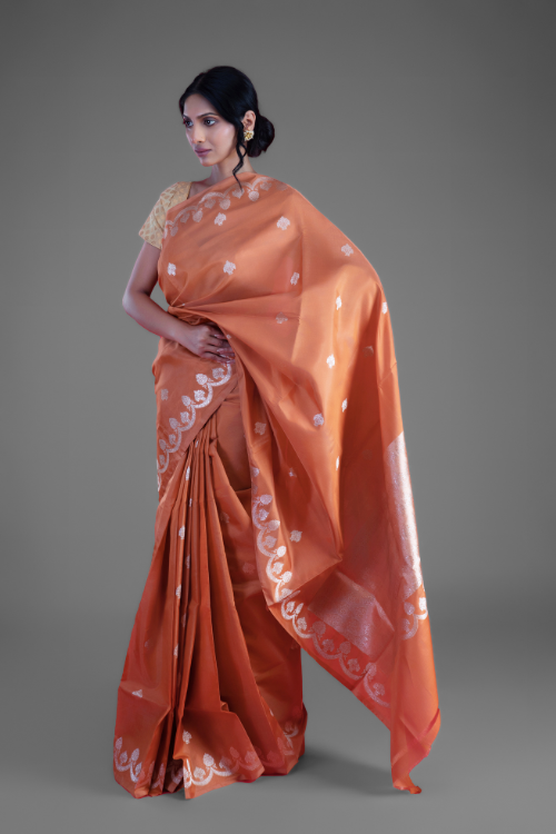 "VWAS" Mustard Handloom Banarasi Pure Katan Silk Kadwa  Saree