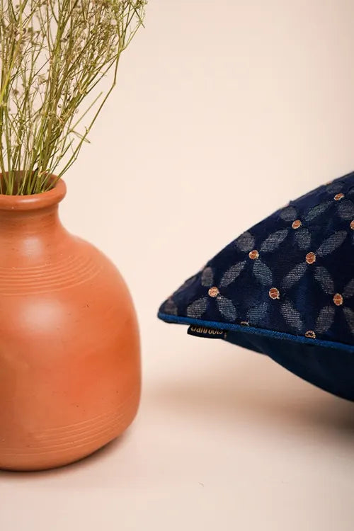 Craftroots Shades Of Blue Cotton Hand-Woven Cushion Cover