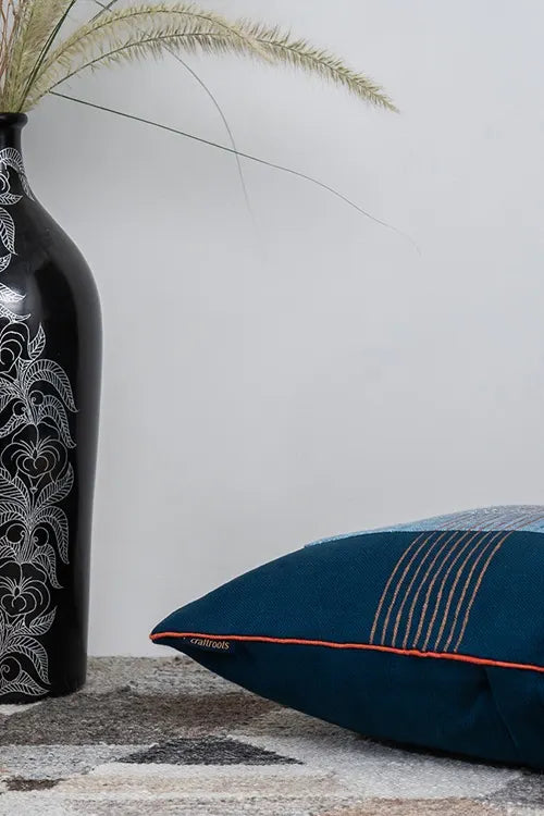 Craftroots Handmade Blue Block Print Cushion Cover