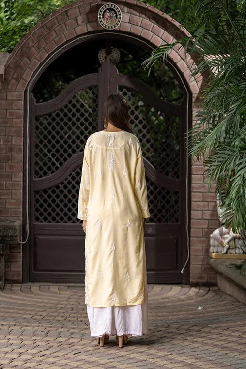 Craftroots Light Yellow Chikankari Kurta