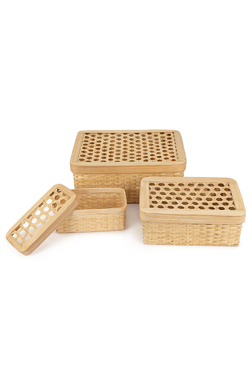 Greenkraftmira Handcrafted Bamboo Rectangular Box - Set Of 3