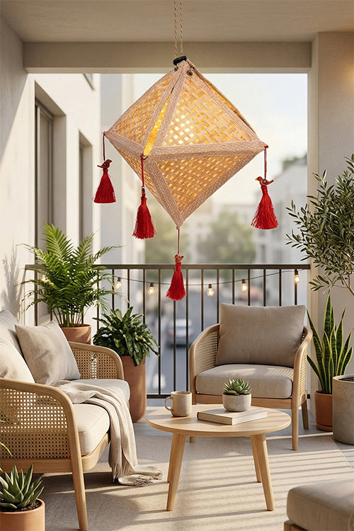 Greenkraft Jhoomar Handcrafted Bamboo Lantern Natural