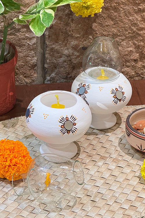 Antarang- Traditional Oil Lamps- Akhand Diyas- White(Set Of 2)
