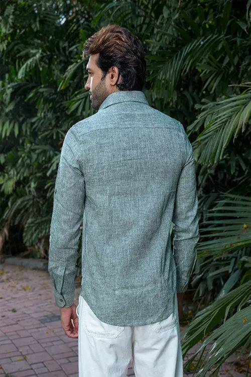 Craftroots Handwoven Soft Linen Mint Green Shirt