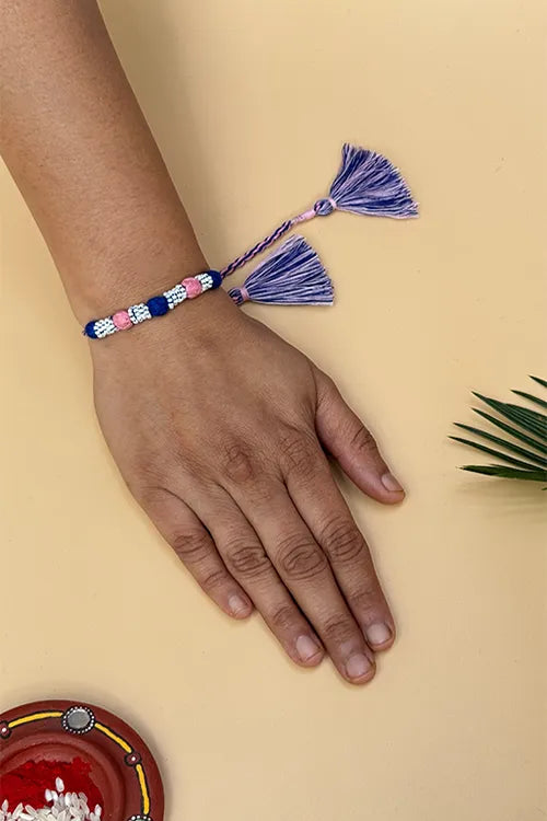 Antarang- Navrang Bead Rakhi- Set Of 2- Blue, Light Pink Rakhi + Maroon, Yellow Rakhi