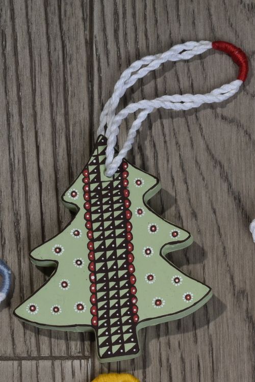 Antarang- Christmas Joy, Handcrafted: Terracotta Ornaments -  Light Green (Set Of 4)