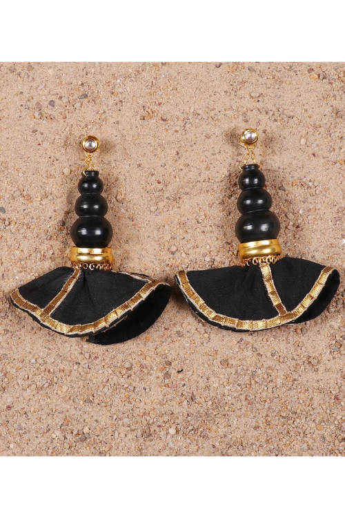 'Kabbish 'Bhavai-Swang Kundan Stack Pot Earring' Black Pottery, Terracotta'