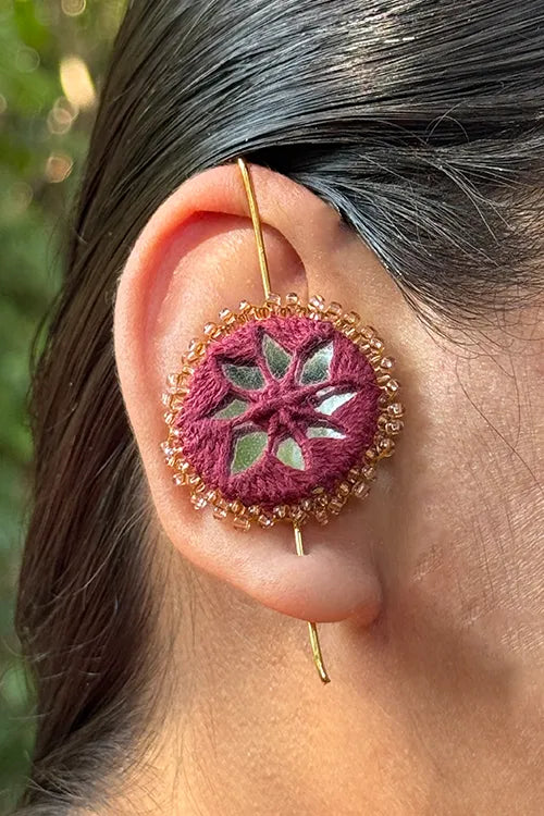 Antarang- Mirror Earrings- Kaan- Set Of 2- Black And Maroon Pair