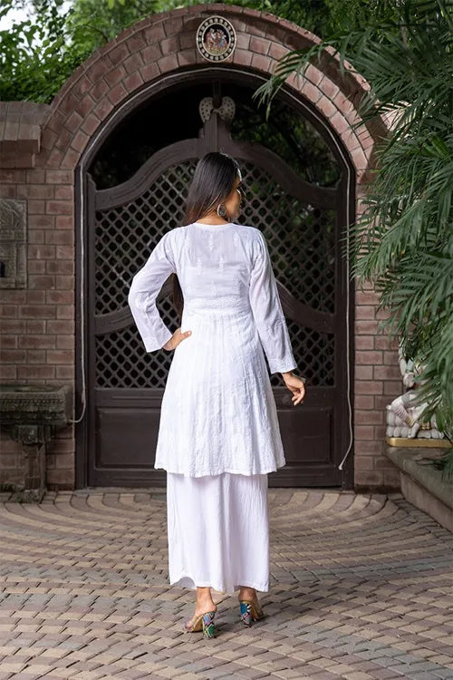 Craftroots Chikankari Knee-Length Flared Kurta