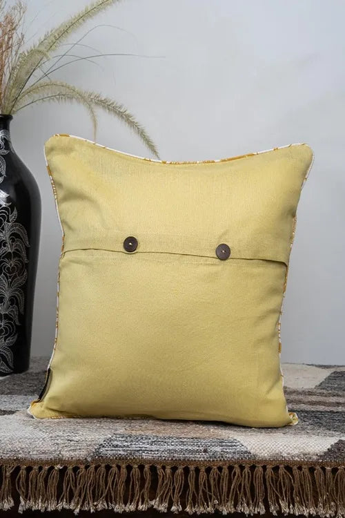 Craftroots Pastel Yellow Aari Floral Embroidered Cushion Cover Set Of 2