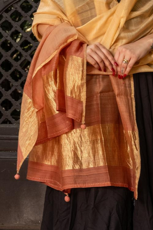 Craftroots Cream Chanderi Phat Work Dupatta