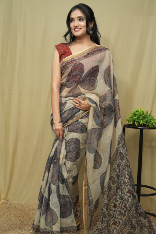 Ajrkah Print Kota Cotton White Saree | Jabbar Khatri