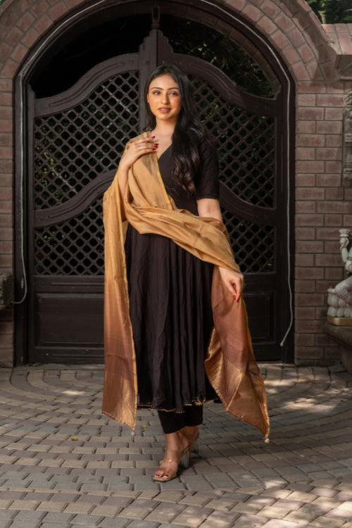 Craftroots Cream-Brown Tie-Dye Chanderi Silk Dupatta
