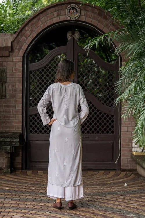 Craftroots Modal Grey Chikankari Kurta
