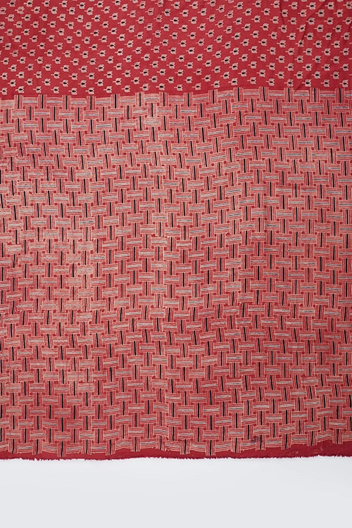 TENAARO  Lotus Red Ajrakh Hand Block Printed Modal Silk Saree