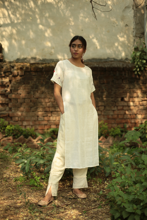 Bebaak Handwoven Kora White Tunic Set For Women Online