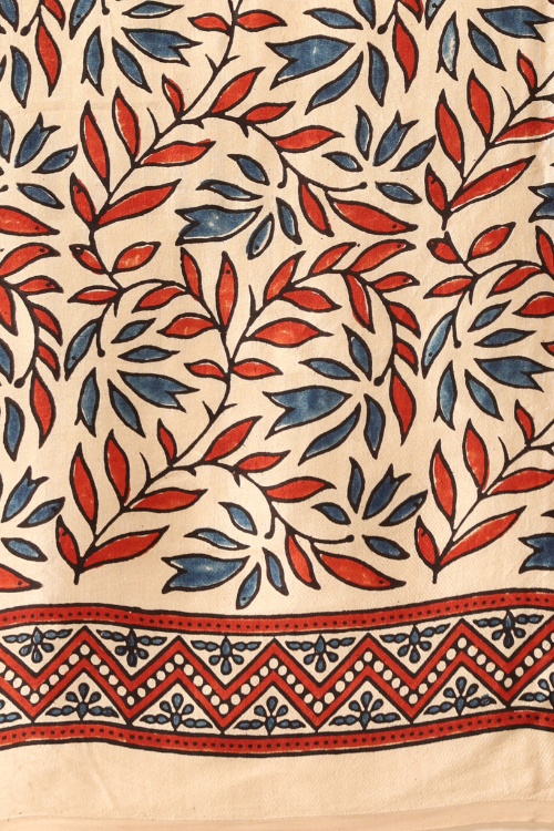 Tenaaro Ajrakh Hand Block Printed  Modal Sik Saree (Offwhite-16)