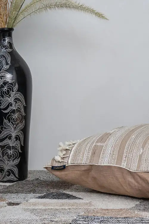 Craftroots Ivory Bhujodi Handwoven Heritage Cushion Cover