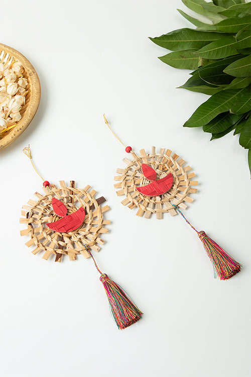 Greenkraft Mandala Diya Handcrafted Bamboo Hanging - Set Of 2