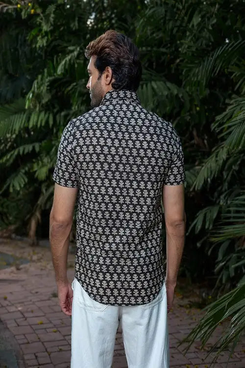 Craftroots Black Bagru Block Print Shirt