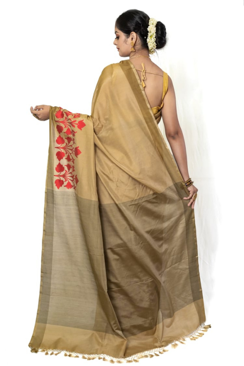Tassar Handloom Banarasi Pure Silk/Cotton Kadwa Scurt Saree