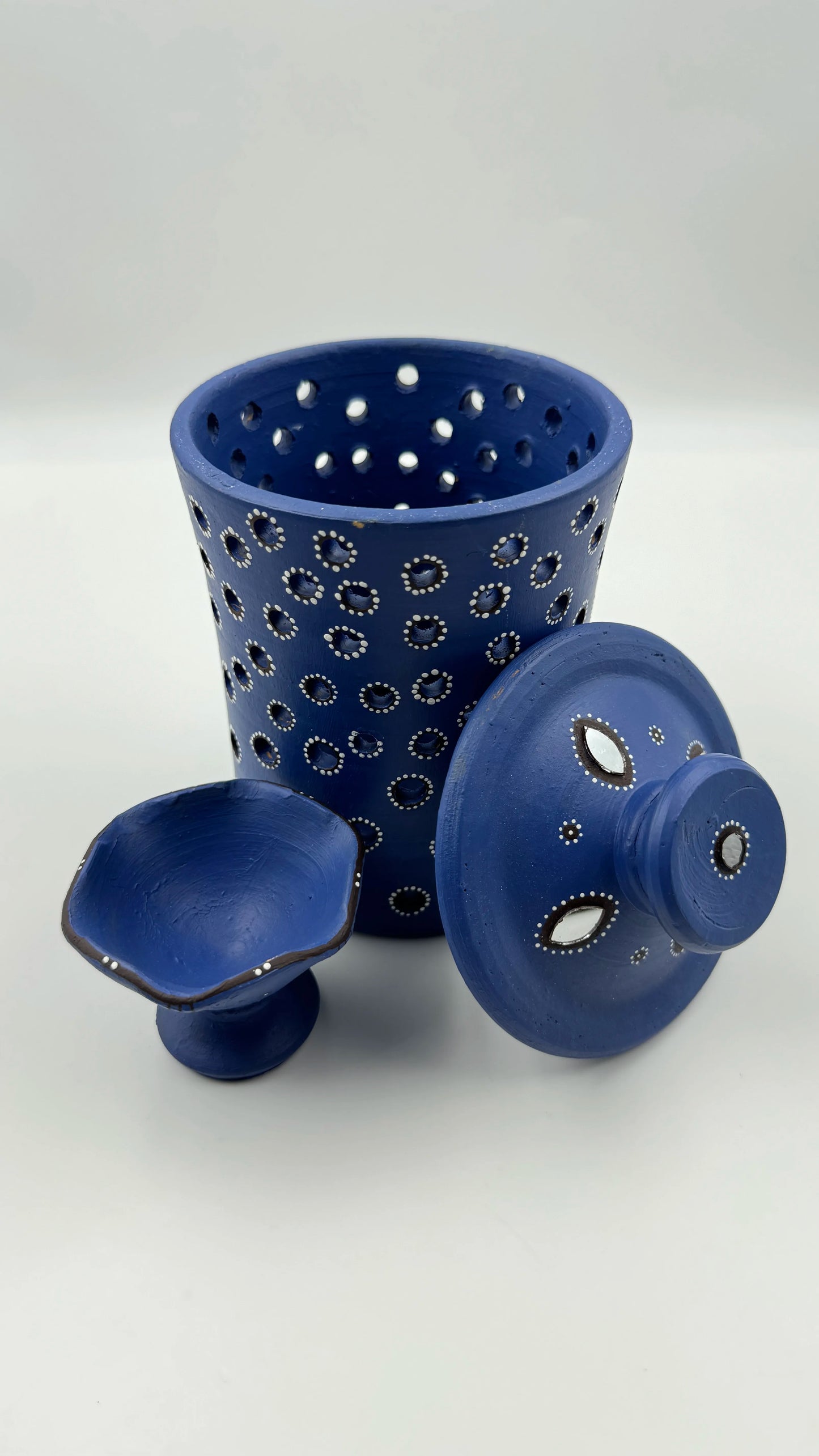 Antarang - Terracotta- Handpainted-Blue-Jar Diya