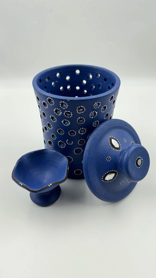 Antarang - Terracotta- Handpainted-Blue-Jar Diya