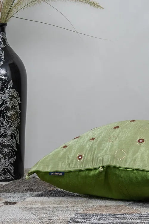 Craftroots Pista Green Gaji Silk Cushion Cover