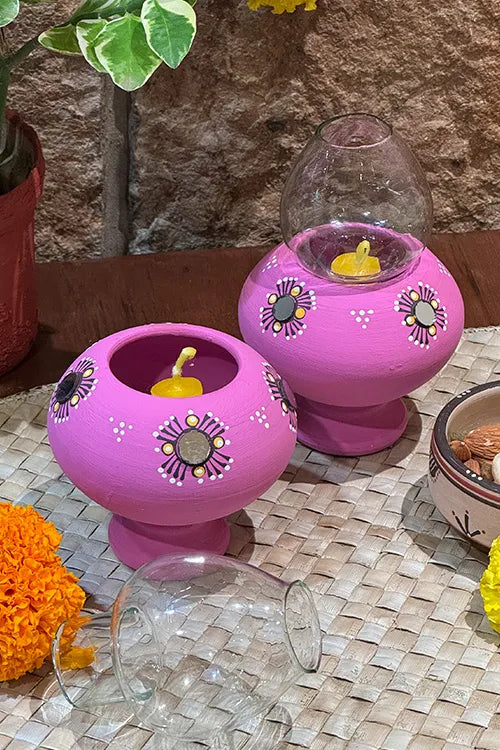 Antarang- Traditional Oil Lamps- Akhand Diyas- Purple(Set Of 2)