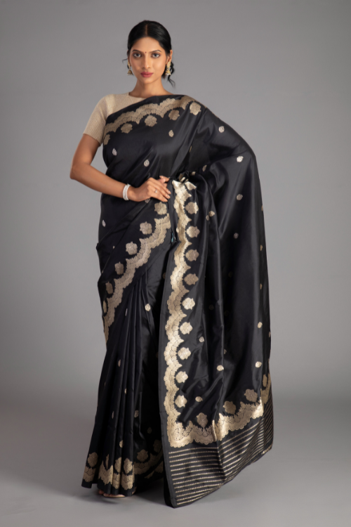 "VWAS" Black Handloom Banarasi Pure Katan Silk  Kadwa Saree