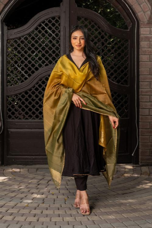 Craftroots Brown-Gold Ombré Dupatta