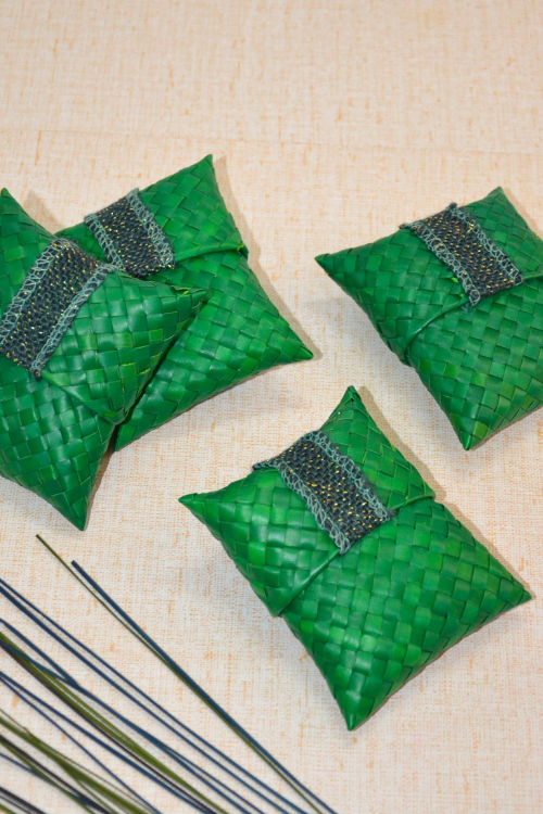 Dharini Palm Leaf Gift Pouches Green (Set Of 4)