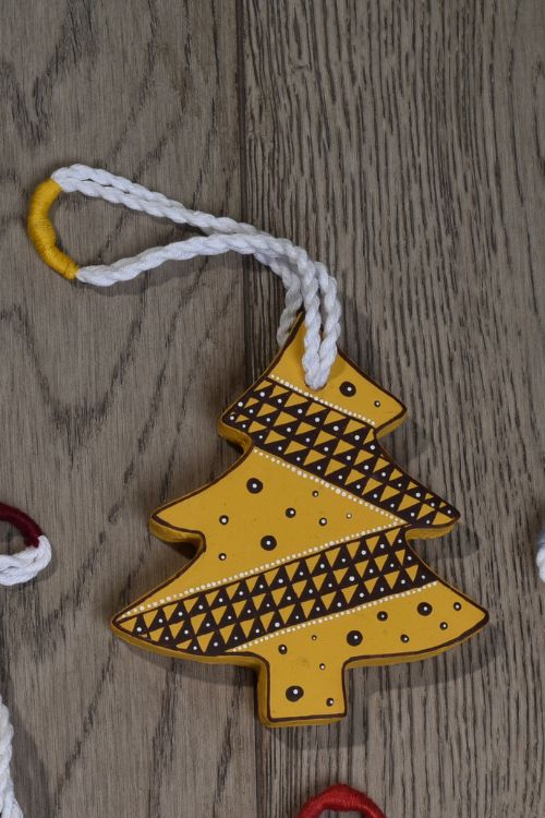 Antarang- Christmas Joy, Handcrafted: Terracotta Ornaments - Yellow (Set Of 4)