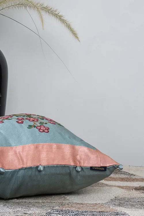 Craftroots Handcrafted Gaji Silk Floral Cushion Cover