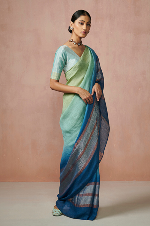 Dressfolk Summer Sea Linen Saree