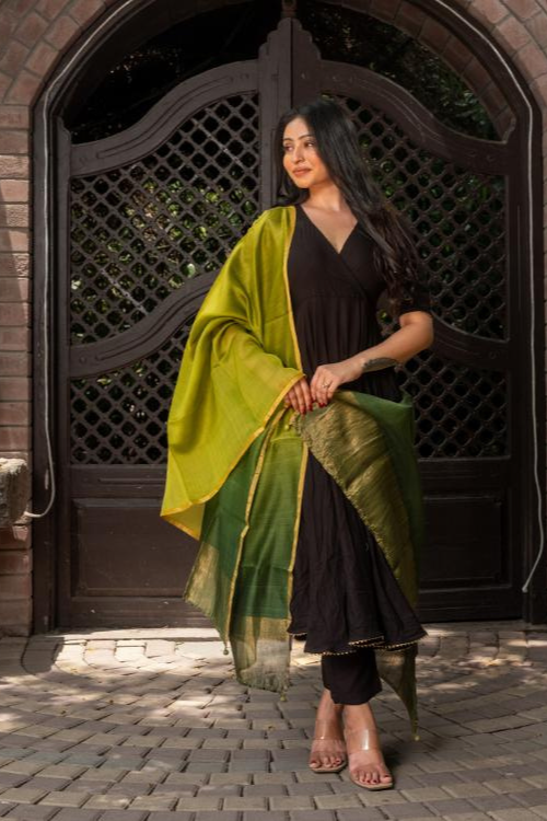 Craftroots Chanderi Green Ombré Dupatta