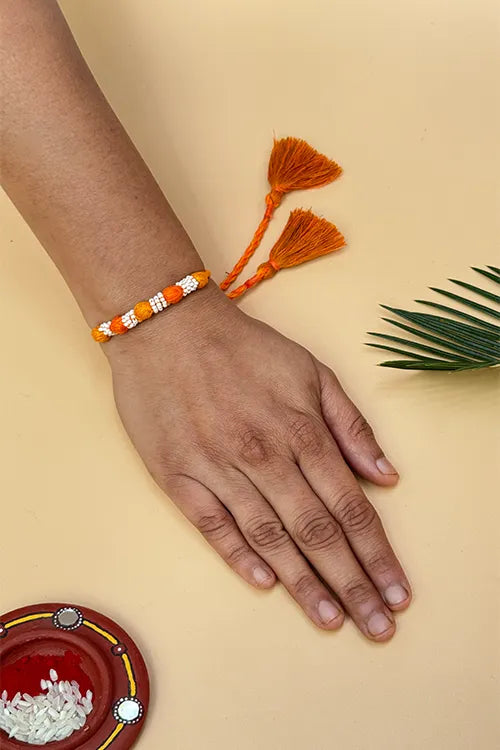 Antarang- Navrang Bead Rakhi- Set Of 2- Orange, Yellow Rakhi + Rani Pink, Purple Rakhi