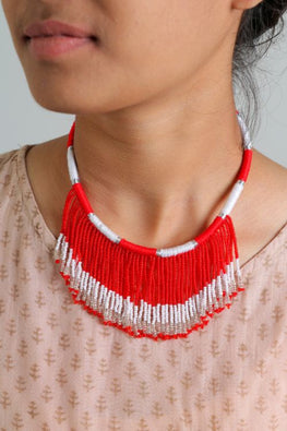 Antarang- Red Jumki Bead Choker,  100% Cotton. Valentine Special. Hand Made By Divyang Rural Women.