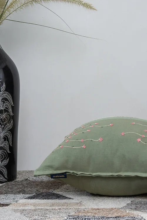 Craftroots Peach & Mint Daisy Handcrafted Cushion Cover